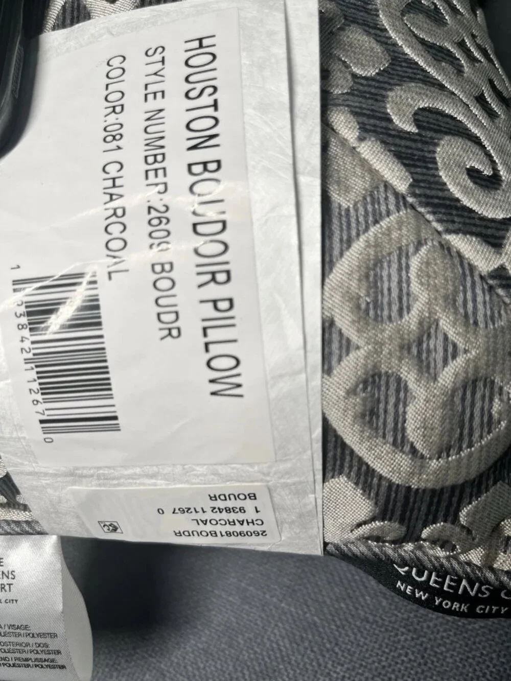 Five Queens Court Leah Boudoir Decorative Throw Pillow - Charcoal - NWT